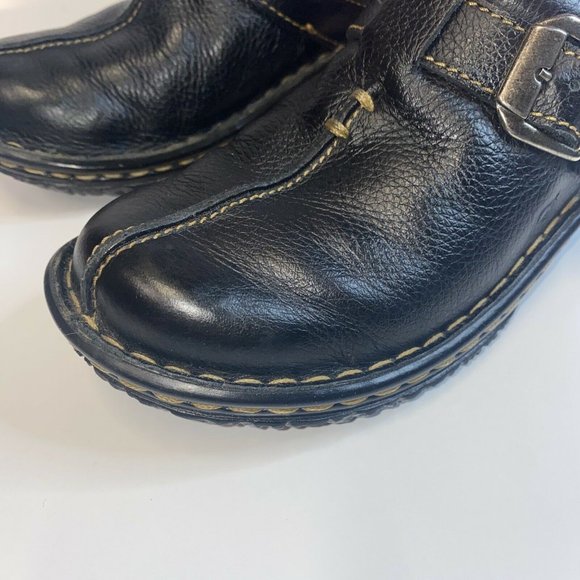 Womens Born Black Leather Slides Clogs Size 6M Contrast Trim Side Buckle W31617 - Picture 8 of 11